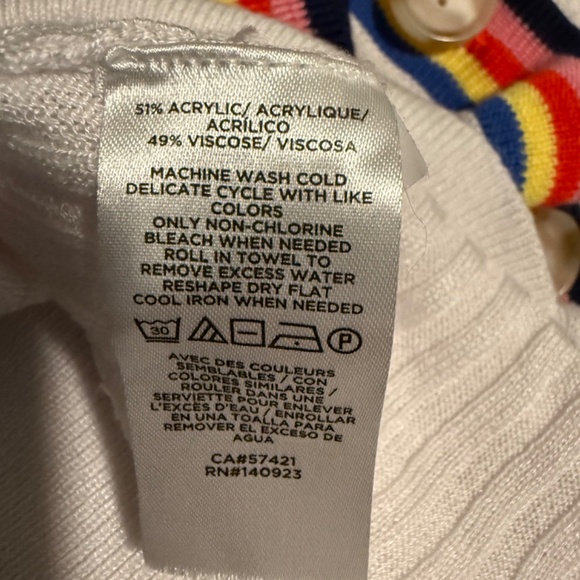 LOFT Pre-owned White Ribbed Cardigan with Rainbow Trim, Women's Size XXL - Picture 7 of 9
